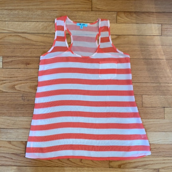 Sheer🧡Striped🤍Sleeveless Top SIZE-Medium - Picture 4 of 6